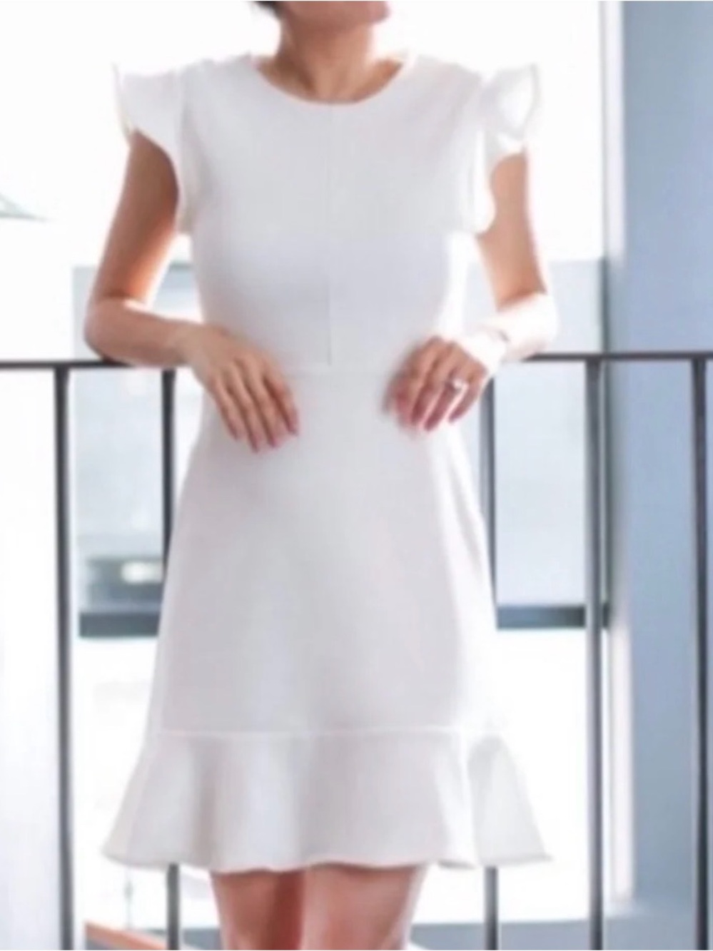 Express White Mini Dress with Ruffle Hem